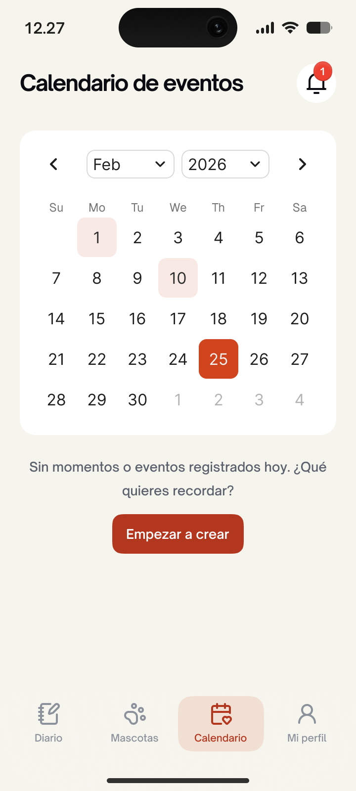 Vista de calendario