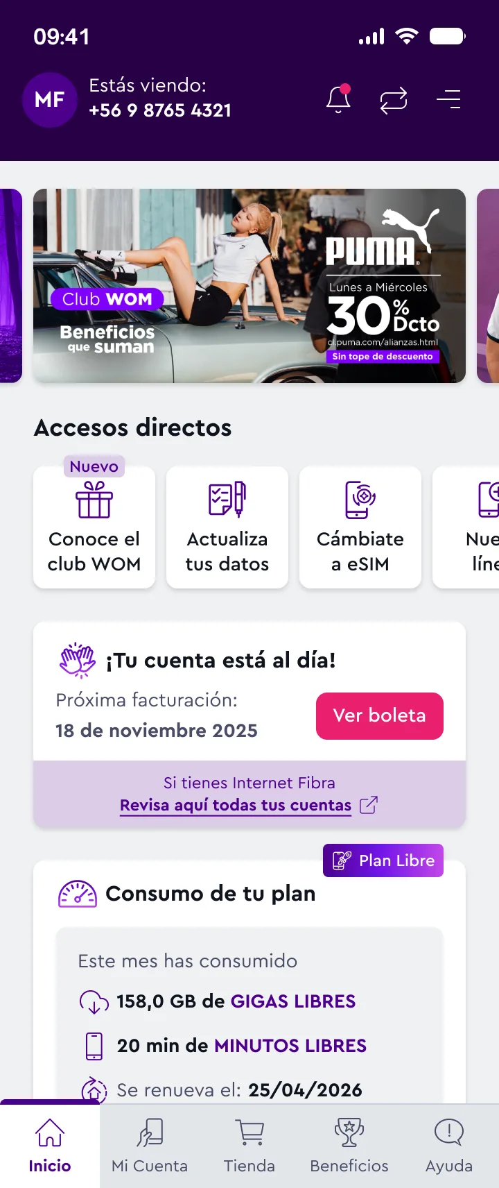 Capturas de la app WOM